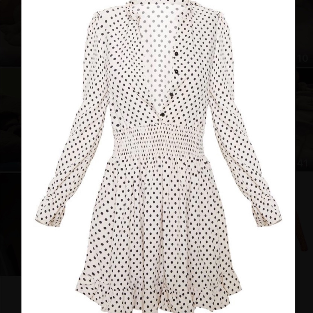 Stone Polka Dot Shirred Waist Shirt Dress